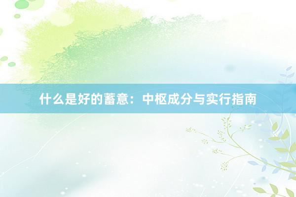 什么是好的蓄意：中枢成分与实行指南